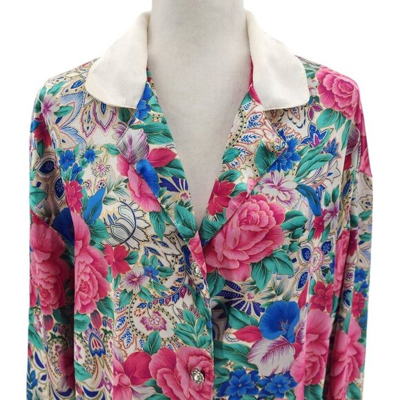 Vintage Victoria's Secret Gold Label Satin Floral Button Sleep Shirt Small - Picture 2 of 15